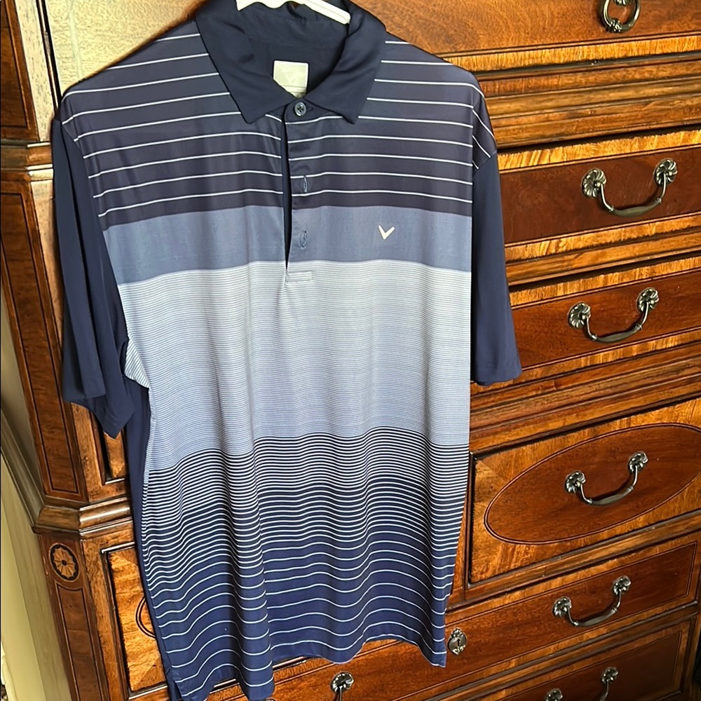Men's Blue Striped Polo Shirt